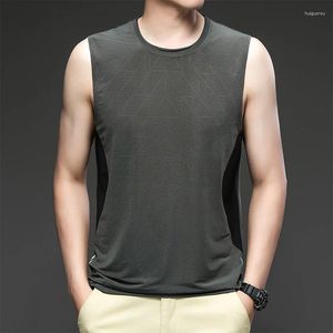 Tanques masculinos tops de verão de seda de gelo solto e ultra fino ombro esportivo rápido secagem com camiseta sem mangas Selta de moletom