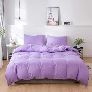 Yatak Setleri İskandinav düz renkli zımparalanmış yorgan kapağı 220x240 tek boyutlu basit yatak yastık kılıfı yatak (çarşafsız) J240507