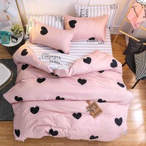 Set di biancheria da letto in stile nordico a forma di cuore rosa biancheria da letto grazioso lino lungo le lenzuola del piumone e federe di cuscinetti set di tessili di grandi dimensioni j240507