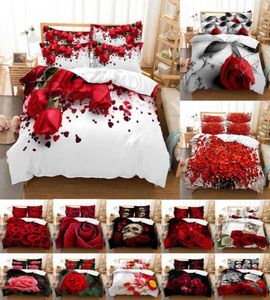 Red Rose Bedding Set Quilt Duvet Cover edredom travesseiro 3d HD Double Full King Queen Twin Single 3pcs 2pcs Bedroom Flower4892937