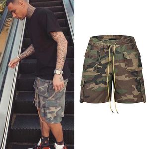 Shorts masculinos retro camuflagem shorts de mercadorias masculinas de três vias bolsos personalizados shorts militares roupas de rua de hip-hop