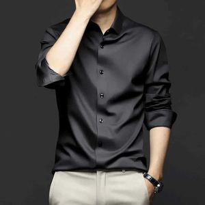 Men's Dress Shirts Mens Shirt Long-Sled 2024 Spring New Anti-Wrinkle No- Slim-Fit Solid Color Mercerized Business Advanced Formal Shirt d240507