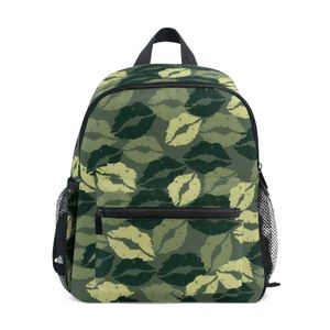 Zaini 2021 Nuovo carino per Childrens Borse School Backpack Kindergarten Girls and Boys School Borse Camo Green Kissing labbro Bagl240502