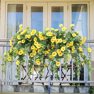 Decorative Flowers 12 Fork Artificial Morning Glory Trumpet Fake Plant Rattan Plastic Flower Wall Hanging Orchid Home Balcony Garden Outdoor