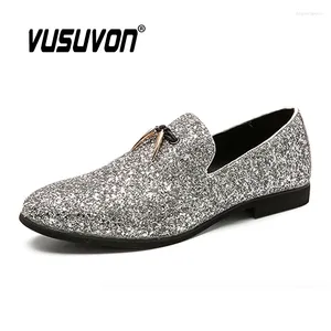 Casual Shoes Fashion Brand Men Loafers Slip On Moccasins Flats Silver Glitter Bar Club Party PU Leather Plus Size 46