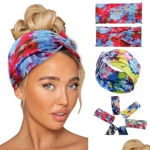 Headbands Fashion Girls Milk Silk Wide-Brimmed Headband Women Printed Cross Elastic Head Turban Ladies Headwrap Girl Hair Accessories Dhvk1