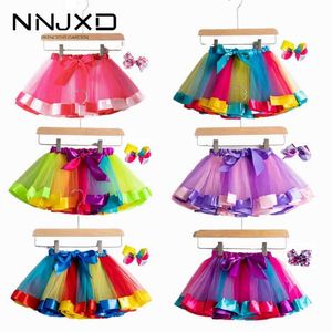 Tutu Kleid 2023 Neues Tutu-Rock Baby Mädchen Kleidung 12m-8 Jahre farbenfrohe Mini Pettiskirt Girls Party Tanz Regenbogen Tüll Röcke Kinder Kleidung D240507