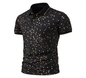 Men039s Koszulki Gold Spot Print Black Shirt Stylish Slim Fit Short Rękaw Męskie Dress Party Wedding Club Chemise HO7385153