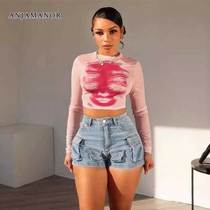 Women's Shorts ANJAMANOR Multi-pocket Jeans Shorts Fashion Sexy Light Blue Denim Tight Booty Shorts 2024 Summer Clothes Women Pants D29-FE44 T240507