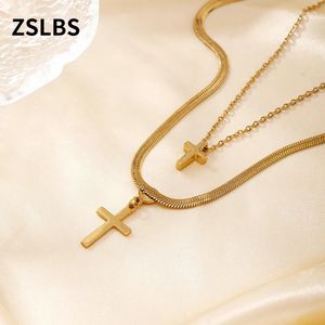 Ketten ZSLBS 1 Stück Japan und Südkorea exquisite Modekreuz Edelstahl Halskette Schmuck