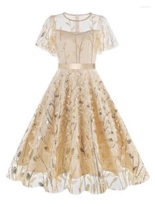 Abiti per feste Leaf di paillettes ricamate a foglia mesh overlay elegante per donne 2024 martellino floreale cocktail vintage cocktail lussuoso abito midi