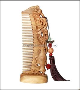 Chinese Style Products Arts Crafts Gifts Home Garden Wooden Comb Tassels Custom Lettering Genuine Natural Carved Green Sandalwood 9938364