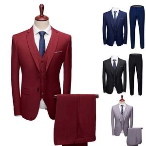 Garnitury męskie Blazery duże formalne kombinezon kieszonkowy przycisk Slim Slim Fit Osiłość z dwoma przyciskami Q240507