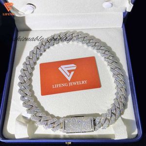 Lifeng Jewelry 18mm 3 rows Moissanite Cuban Chain Ice Silver Diamond Hiphop Men Cuban Link Chain Necklace