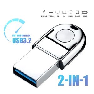 Adapter 2 i 1 OTG USBC Flash Pen Drive Metal Memory Stick USB 3.2 Flash Disk 2TB 1TB USB 3.0 Dual C Pendrive for Tablet Halloween Gift