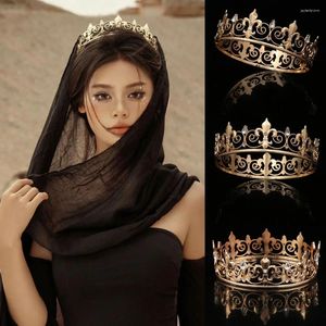 Başlıklar Yüksek Kaliteli Barok Stil Rhinestone Crown Pearl Head Tiaras Antika Tam Yuvarlak Tiara Kralı Erkekler ve Kadınlar İçin