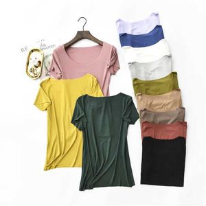 女性用Tシャツハイストレッチリブコットンカジュアルスリムフィットベーシックショートスライの女性TシャツシームレストップスブラックレディースTシャツの下のビッグサイズD240507