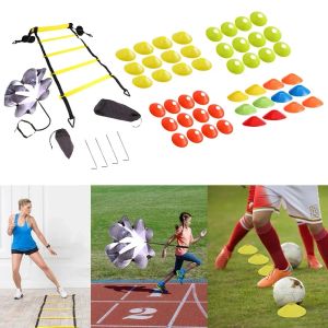 Footwork regolabile calcio calcio di calcio di fitness di fitness pioli di agilità kit di attrezzatura da allenamento su scala con resistenza al paracadute disco