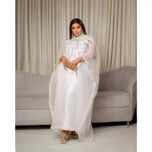 Etniska kläder afrikansk klädsel för kvinnor Vit abaya broderi plus storlek elegant partikyrka klänning