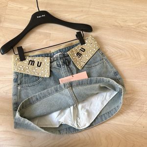 Skirts Designer Denim skirt New American Sweet Style mumu Logo Waist Hot Diamond jeans womens blue street wear High Waist Denim Short skirts for womens