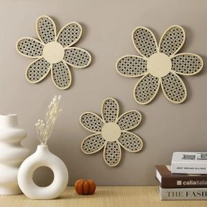 Stickers Chzmade 3Pcs/set Fashion Minimalist Flower Wood Wall Decals Decorative Art Style Living Room Accessories Party Gifts