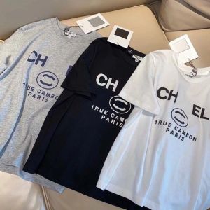 Chnnnel 여자 남성용 티셔츠 트렌디 한 의류 편지 패턴 프린트 여름 라운드 목 짧은 슬리브 셔츠