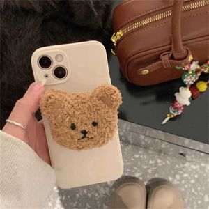 Cell Phone Mounts Holders Korea 3D Cute Warm Plush Bear For Magsafe Magnetic Phone Griptok Grip Tok Stand For iPhone Wireless Charging Holder Bracket Ring