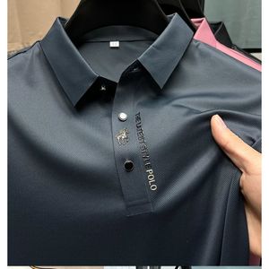 Highend Brand Summer Solid Color High Quality Short Sleeve Polo Mens Fashion Business Casual Traceless Printing 240420