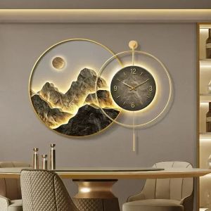 Clocks Decorative Painting with Clock Back, Hanging Painting, Highend Living Room Landscape Painting, Highend Light Luxury Mural
