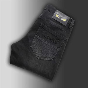 Summer 2024 Thin Mens High End Little Hate Embroidery Leisure Micro Elastic Slim Fit Small Straight Jeans