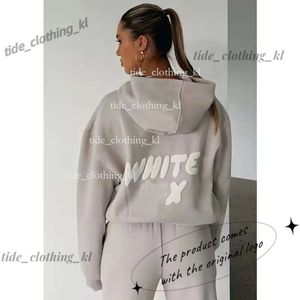 Sweatshirts Wf-women Women's Hoodies Letter Print 2 Piece Outfits White Foxs Cowl Neck Long Black Sleeve Sweatshirt and Pants Set Tracksuit Off Witte Shirt 969