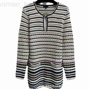 Basic & Casual Dresses Designer CHAN New Women's Round Neck Rainbow Stripe Knitted Dress K2HF