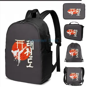 Zaino Funny Print grafico Taekwondo USB Charge Men School Borse Women Bag Travel Laptop