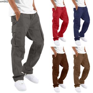 Calça de carga masculina descontraída esporte esportivo calça de moletom de cordas de cordão ao ar livre com bolsos