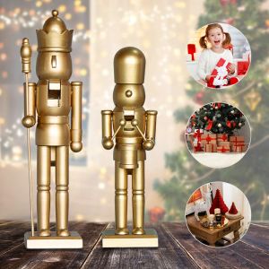 Miniatyrer 25/38 cm Nutcracker Puppet Golden Soldiers Honor Guard Doll Christmas Gift Ornaments Decoration Simplicity Retro Handikraft