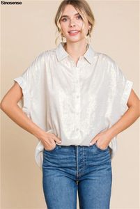 Kadın bluzları Bayan Parlak Kısa Kollu Düğme Aşağı Gömlekler Dressy V Boyun Üstleri Y2K Sokak Giyin
