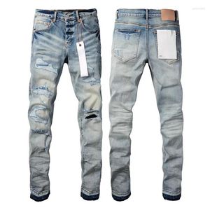 Frauenhosen Mode lila Roca Marke Jeans mit verzweifelten Lochflecken Reparieren Sie niedriges Röhren-Denim 28-40 Größe