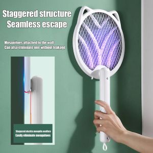 Zappers New Folding Electric Mosquito Swatter Rechargeable Durable Household Fourinone Mosquito Swatter Fly Swatter Lithium Battery