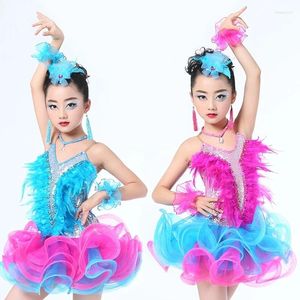 Stage Wear Children Professional Latin Dance Dress For Girls Ballroom Competition Dresses Sequin Feather Fringed