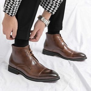 패션 남성 가죽 공식 드레스 남자 발목 부츠 Blck and Brown British Style Shoes Plus 크기 38-48