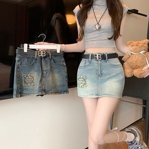 رسالة شعار شعار جديدة للسيدات التطريز عالي الخصر A-Line Sexy Denim Jeans Designer Skirt Smlxl