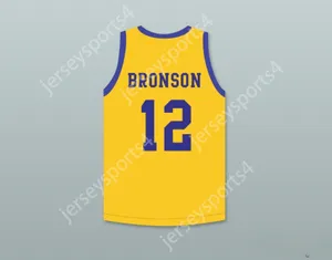 Custom Nay Mens Youth/Kids Action Bronson 12 Western University Yellow Basketball Jersey с синими чипсами Patch Top сшит S-6xl