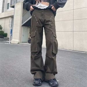 s 2023 Cyber Y2K Streetwear Vintage Brown Baggy Pleated Cargo Jeans Pants For Men Wide Leg Straight Luxury Trousers Pantalon Homme J240507