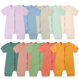 Rompers Kids Pajamas OneSies Bamboo Fiber Cotton Toddler Jumpsuit Summer Baby Cless the Newborn H240507のための半袖ソリッドボディスーツ