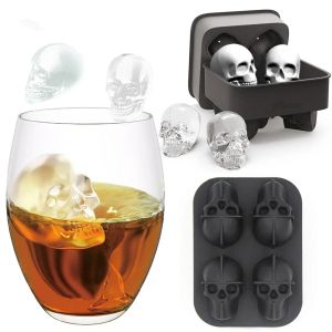 Tools 4 Grids 3D Skull Head Ice Cube Mold Halloween Skull Shaped Whisky Wine Ice Cube Tray Maker Chocolate Mould Bar Party Supplies