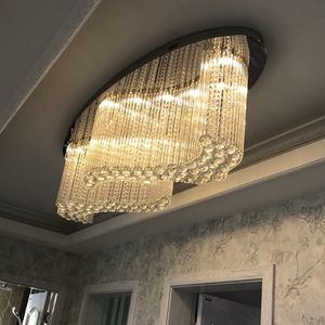 Oval K9 Crystal Ceiling Lamps Modern Oblong Chandelier Ceiling Lights Fixture American Shining Luxury Surface Mounted Lamparas Hotel Restaurant Lustres