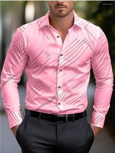 Camisas casuais masculinas Camisa de terno rosa preto branco Outdoor de cor sólida listrada listrada de lapela macia tops office plus size 2024