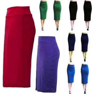 Skirts Fashionable high waisted elegant solid pencil skirt wine red midi skirt street clothing womens casual basic skirt new Q240507