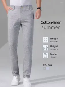 Pantaloni da uomo estate in tessuto traspirante in lino di cotone traspirato casual sottile classico lavoro formale pantaloni dritti blu grigio