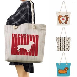 Evening Bags Dachshund Print Handbags For Women Eco Reusable Shopping High Capacity Beach Shoulder Kawaii Cartoon Animal Dog Tote